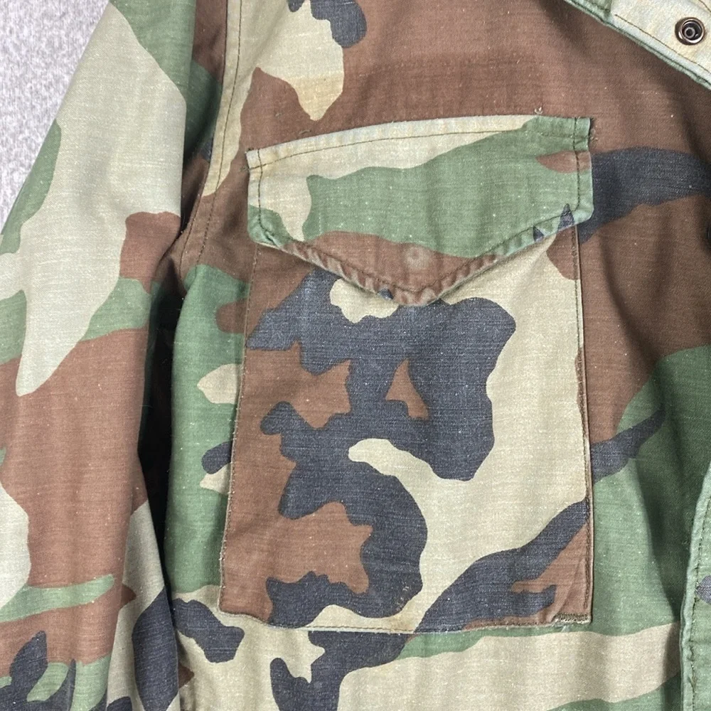 Vintage US Army anorak BDU jacket woodland print metal zipper medium regular